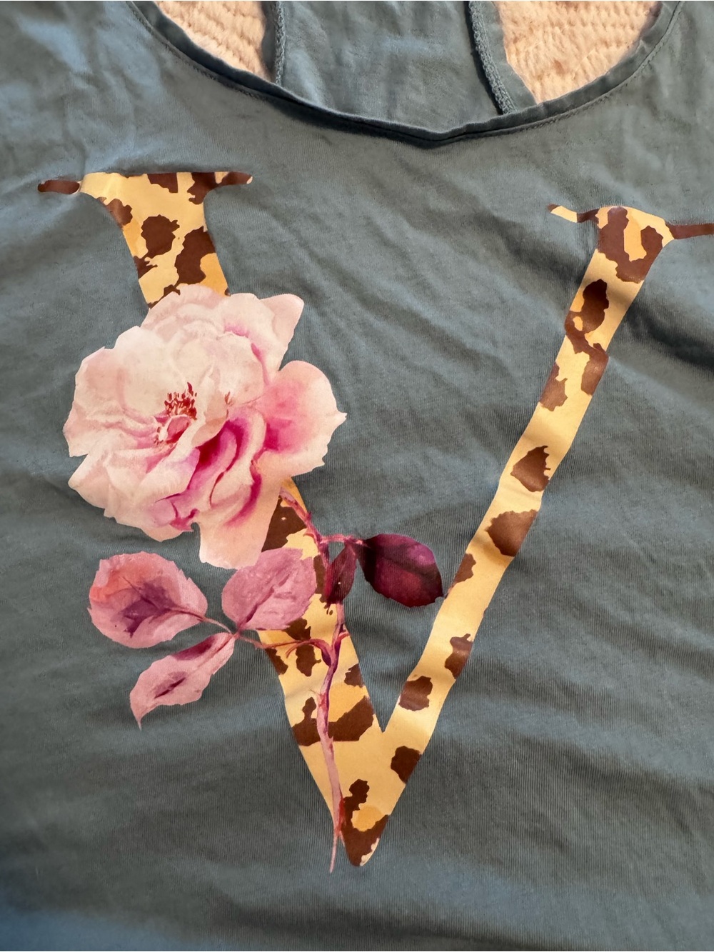 Victoria's Secret Dusty Blue Racerback Sleep Tank with Floral V - Picture 2 of 4